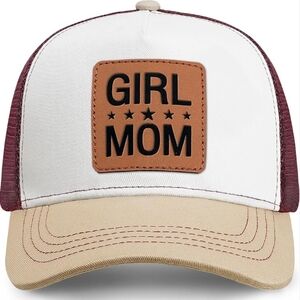 Girl Mom Trucker Hat in White and Tan